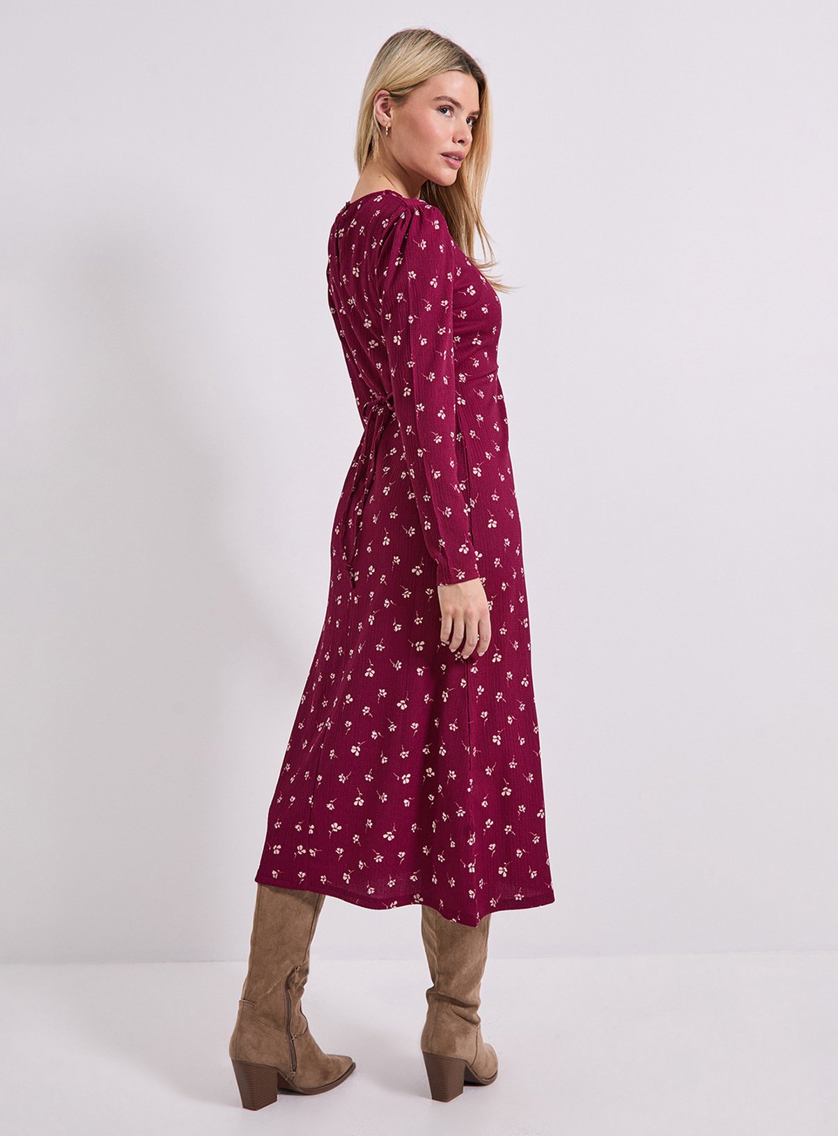 DOROTHY PERKINS Ditsy Floral Knot Waist Long Sleeve Midi Dress 12 - Image 3 thumbnail